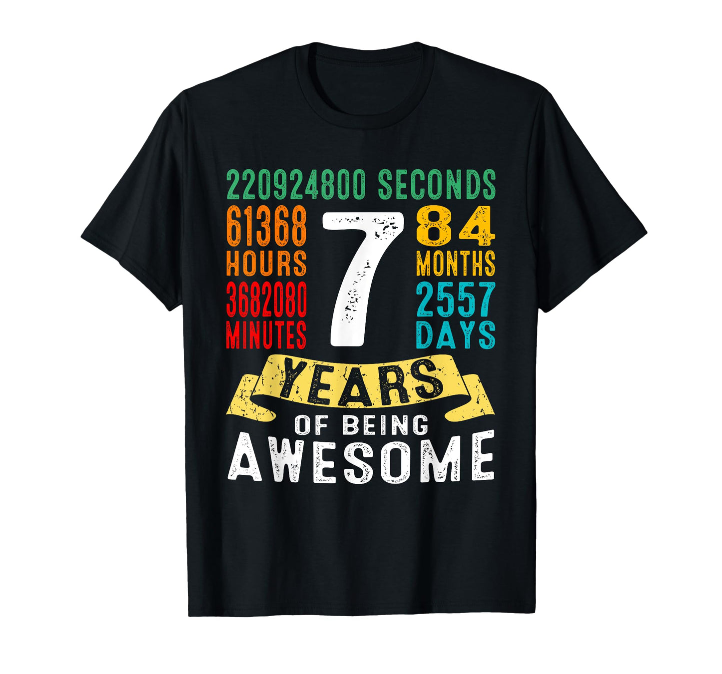 7 Years Old 7th Birthday Gifts Retro Vintage 84 Months T-Shirt