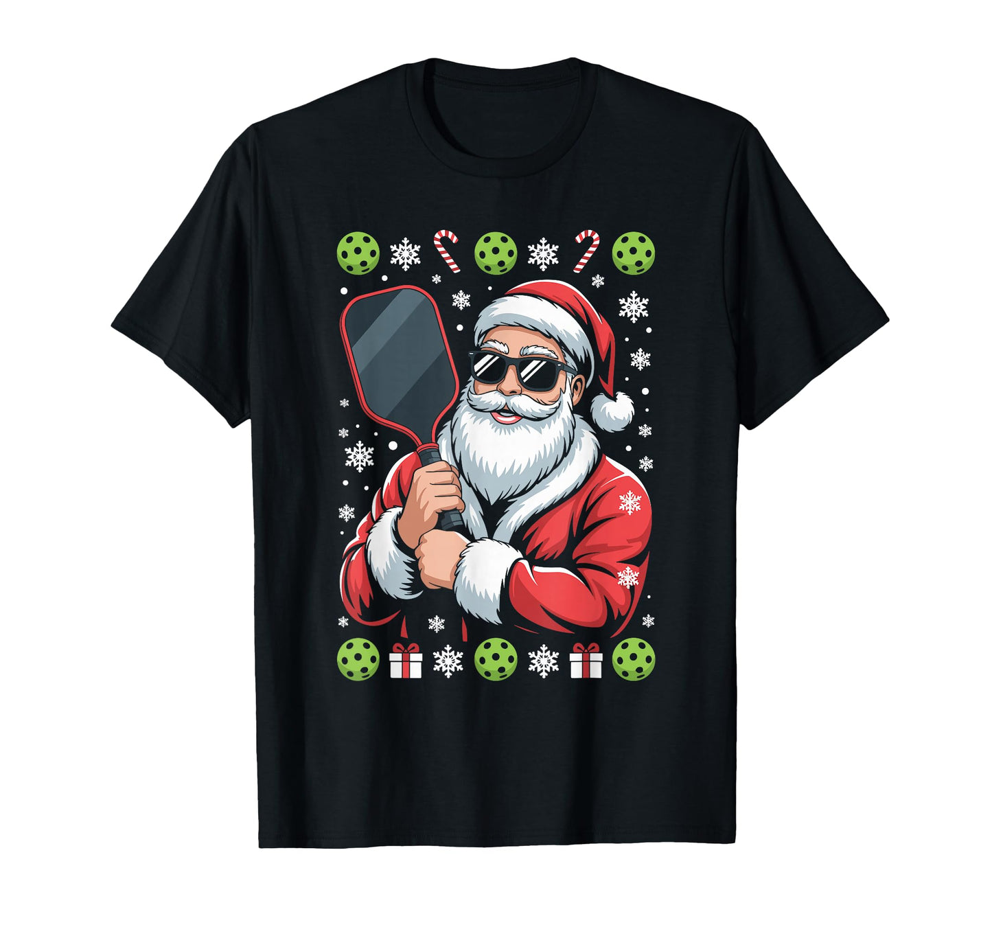 Santa Claus Pickleball Player Ugly Christmas Sweater Paddle T-Shirt