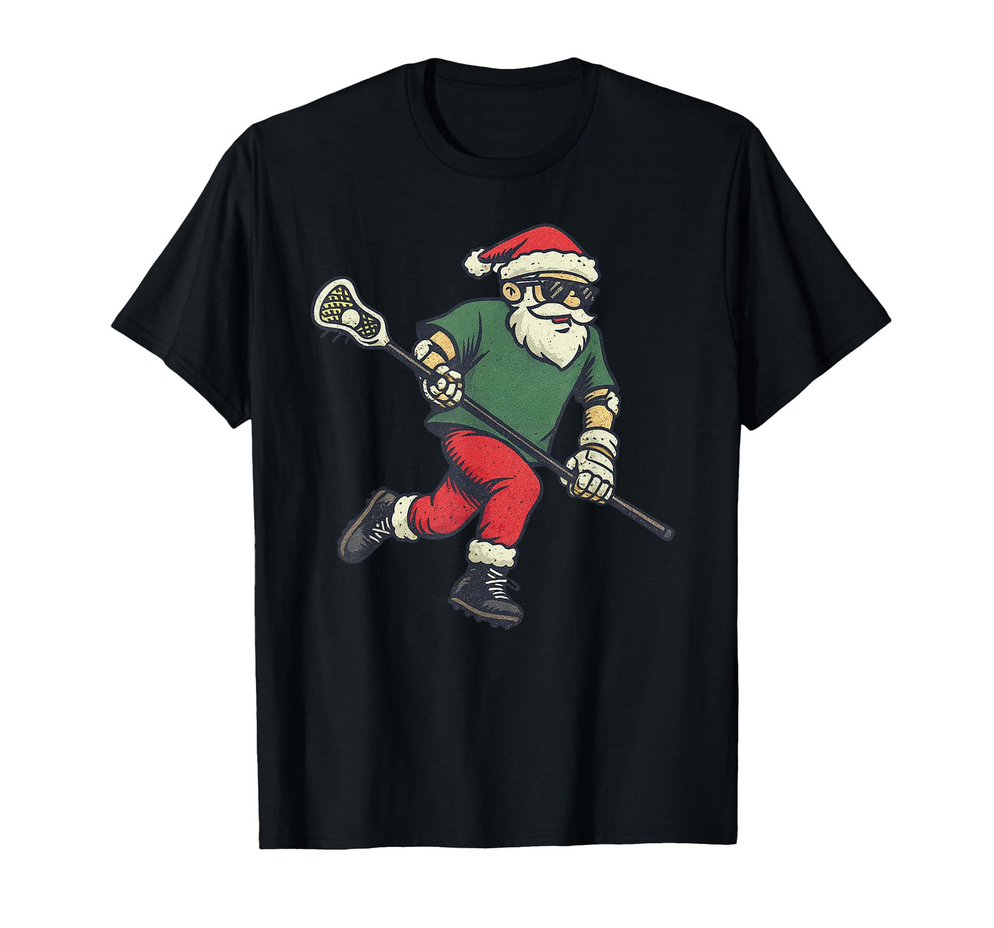 Santa Playing Lacrosse Christmas Vintage Funny Lax Xmas T-Shirt