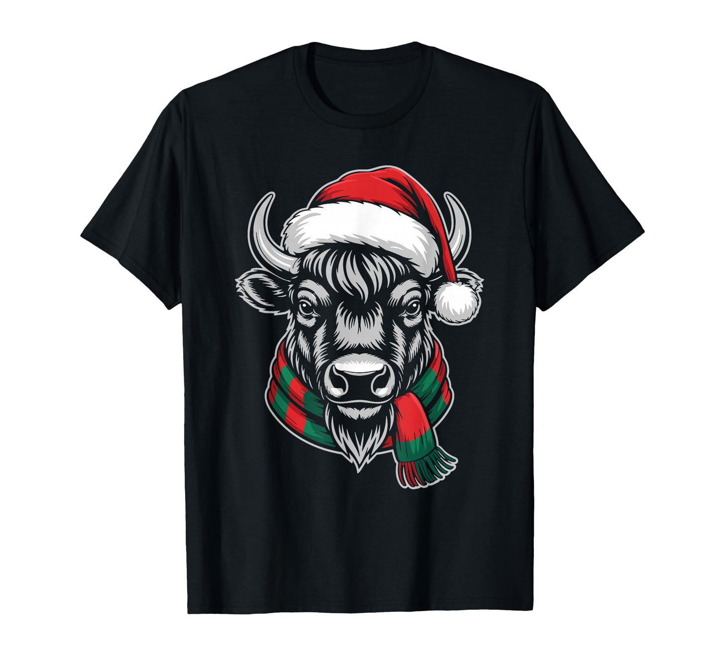 Bison Xmas Santa Hat Scarf Christmas Costume T-Shirt