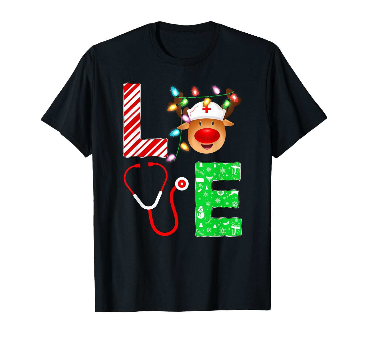 Nursing Scrub Top Santa Elf Reindeer Love Nurse Christmas T-Shirt
