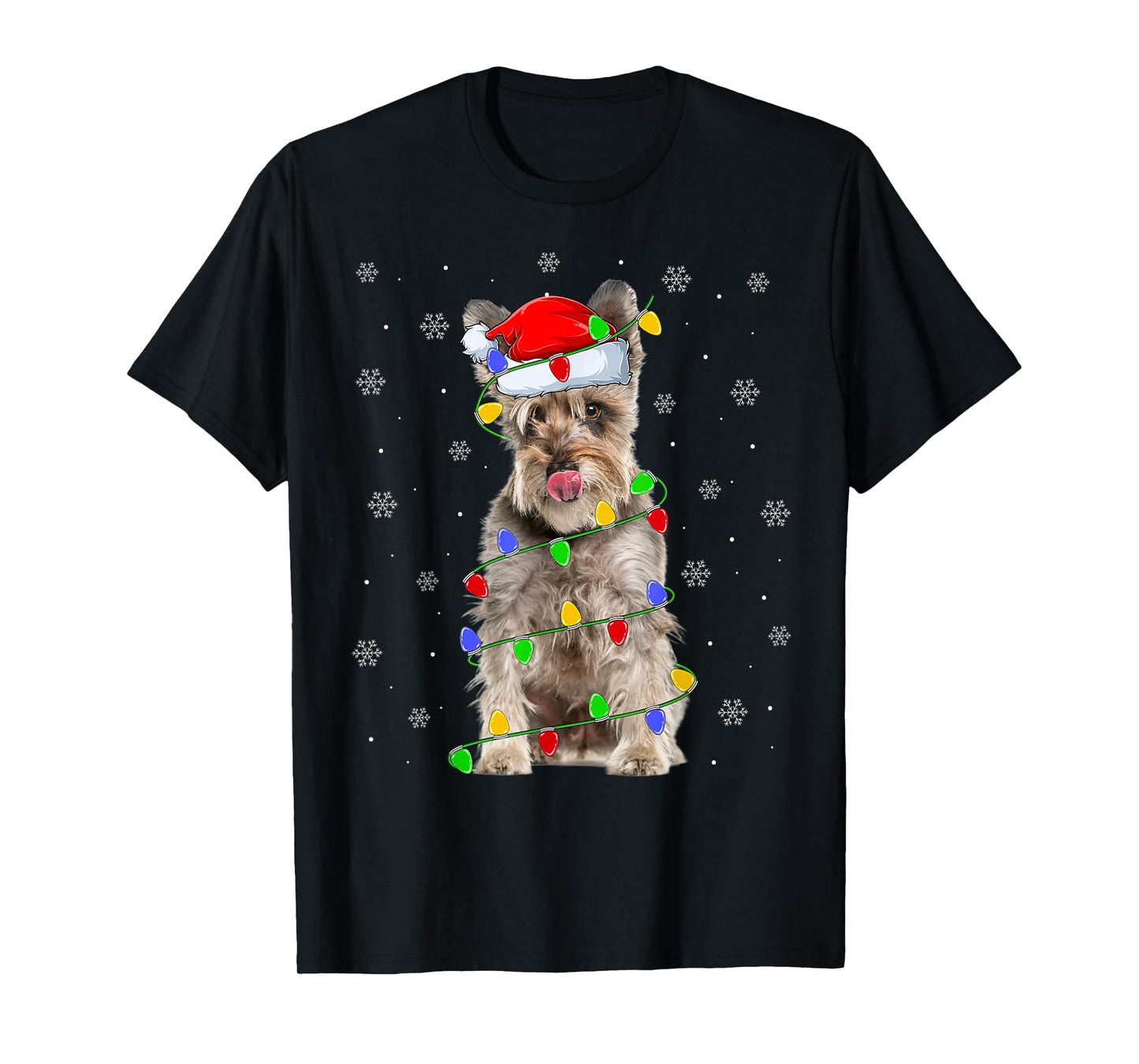 Schnauzer Dog Christmas Lights Santa Pet Dog Lover Xmas T-Shirt