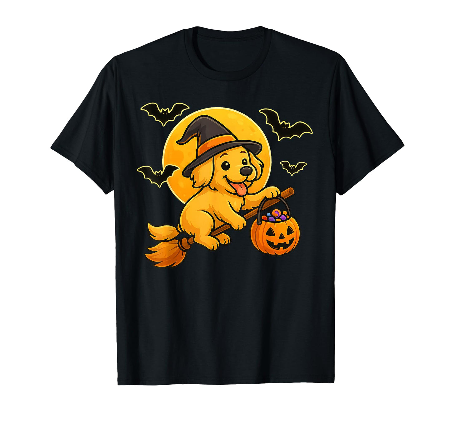 Golden Retriever Witch Pumpkin Halloween Costume Boys Girls T-Shirt