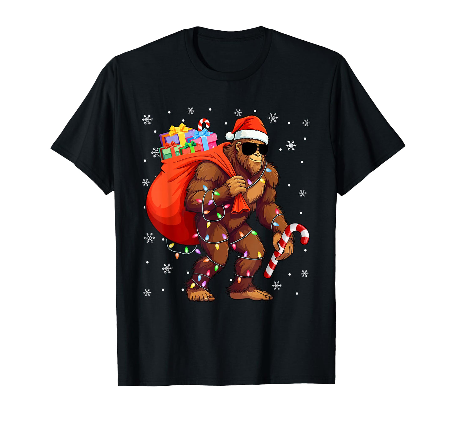 Bigfoot Christmas Lights Candy Cane Xmas Sasquatch Lovers T-Shirt