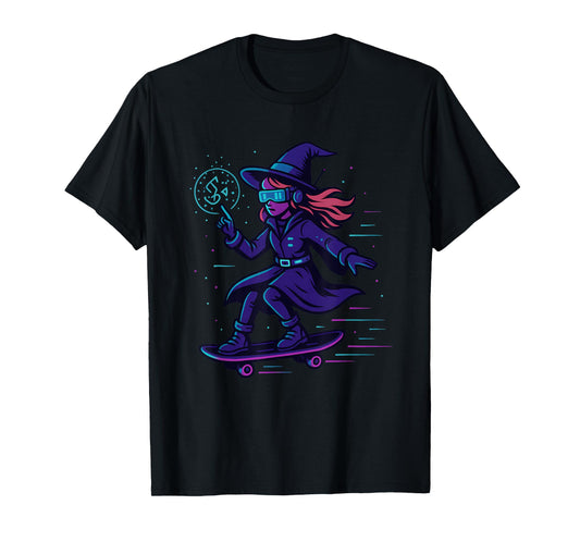 Cyber Witch on Skateboard T-Shirt