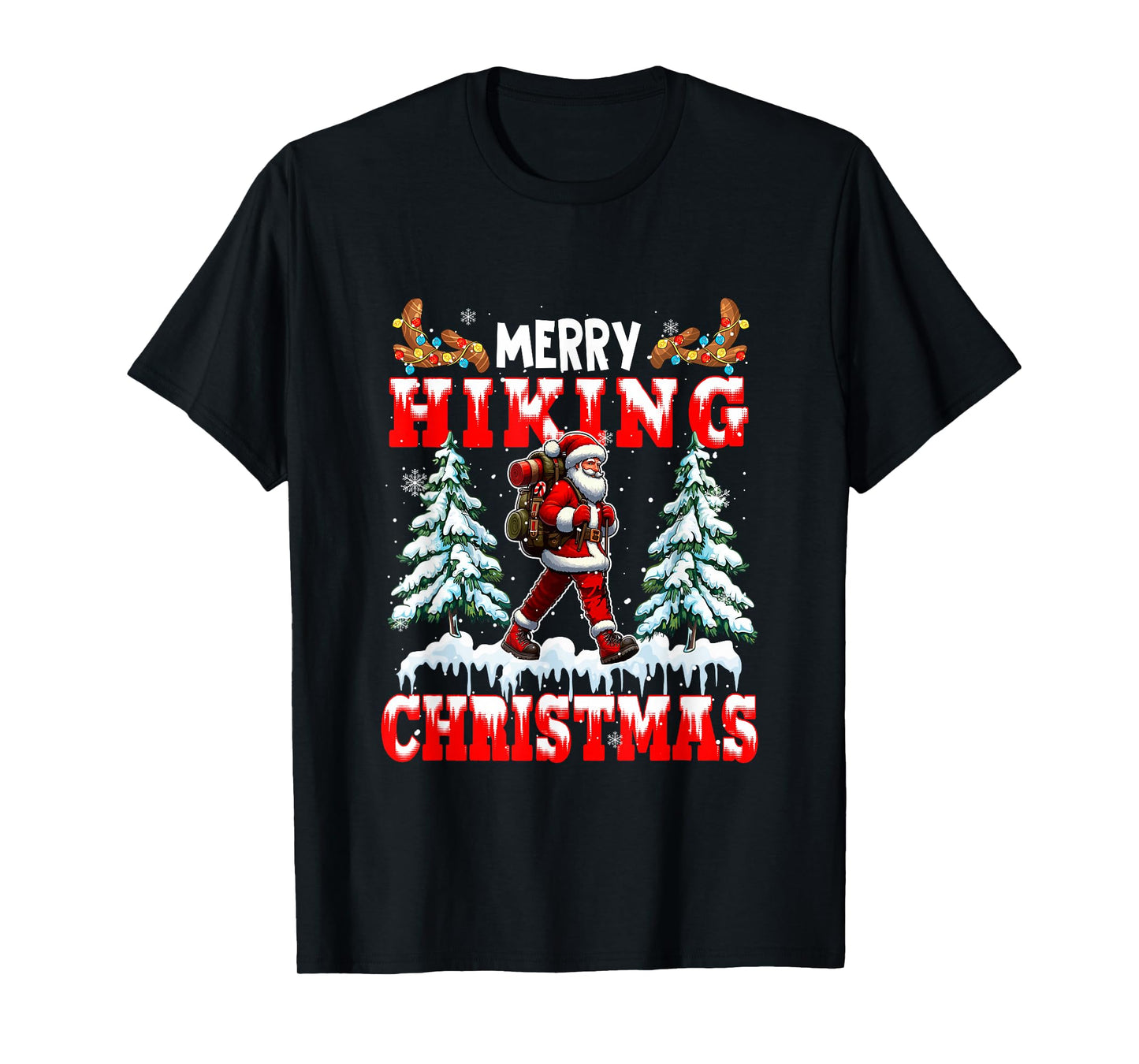 Merry Christmas Hiking Santa Colorful Costume Sport Lover T-Shirt