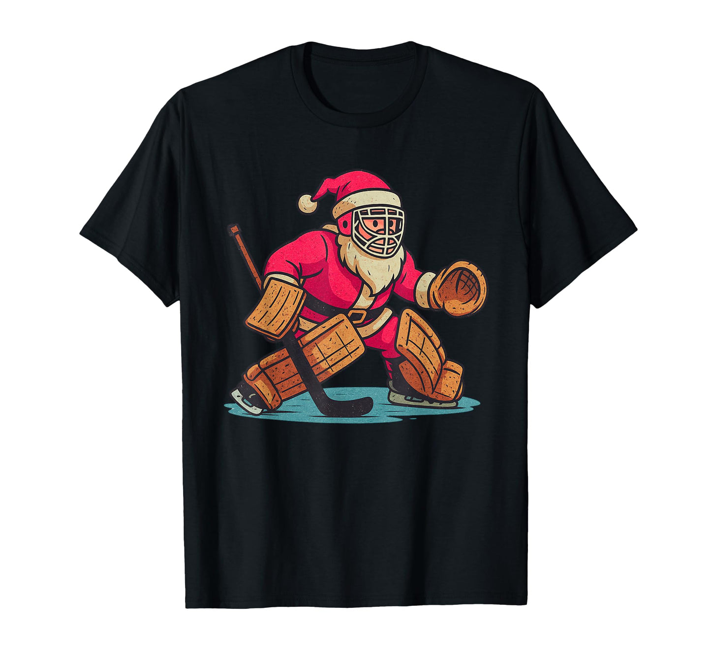 Santa Playing Hockey Goalie Christmas Vintage Funny Xmas T-Shirt