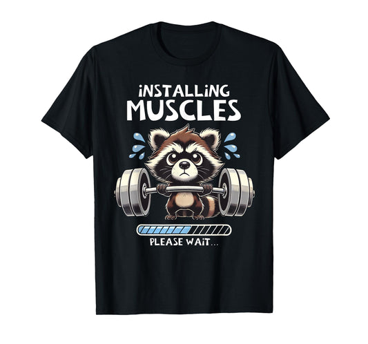 Funny Cute Raccoon Workout Gym Fitness Weightlifting T-Shirt