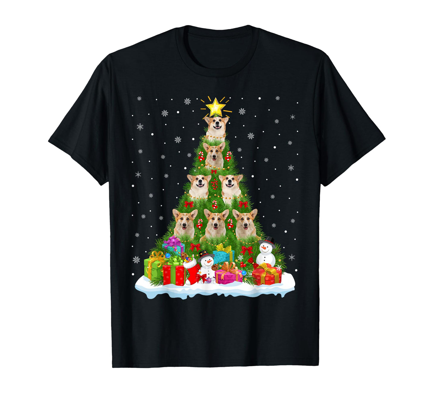 Corgi Christmas Tree Holiday Decor Funny Xmas Lights T-Shirt