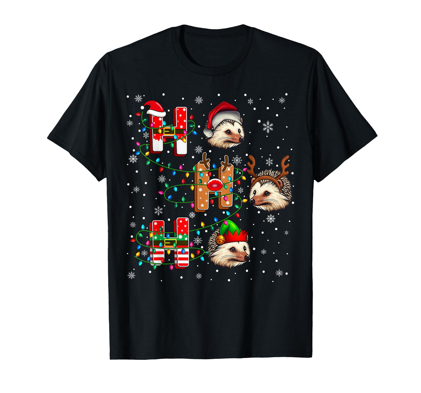 Ho Ho Ho Santa Reindeer Hat Elf Hedgehog Animal Christmas T-Shirt