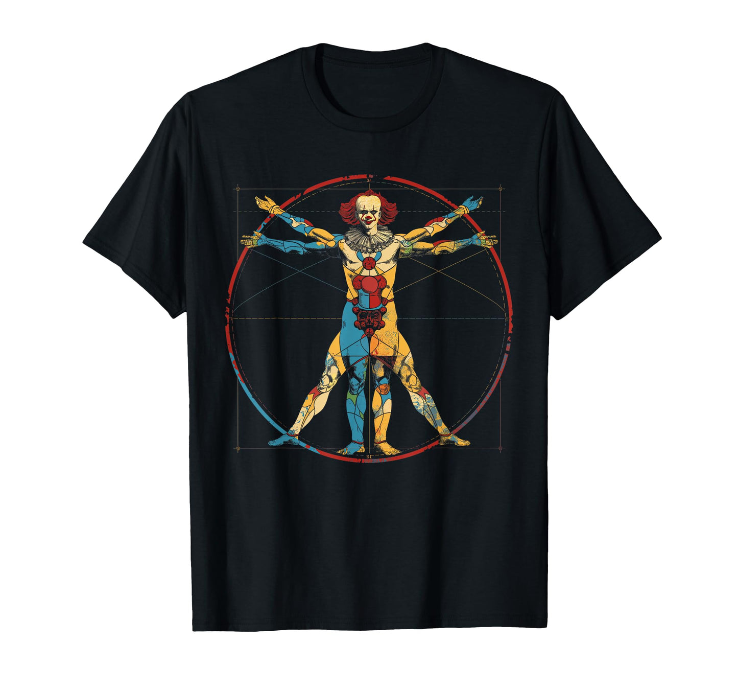 Clowncore Aesthetic Vitruvian Man Clown Creepy Goth T-Shirt