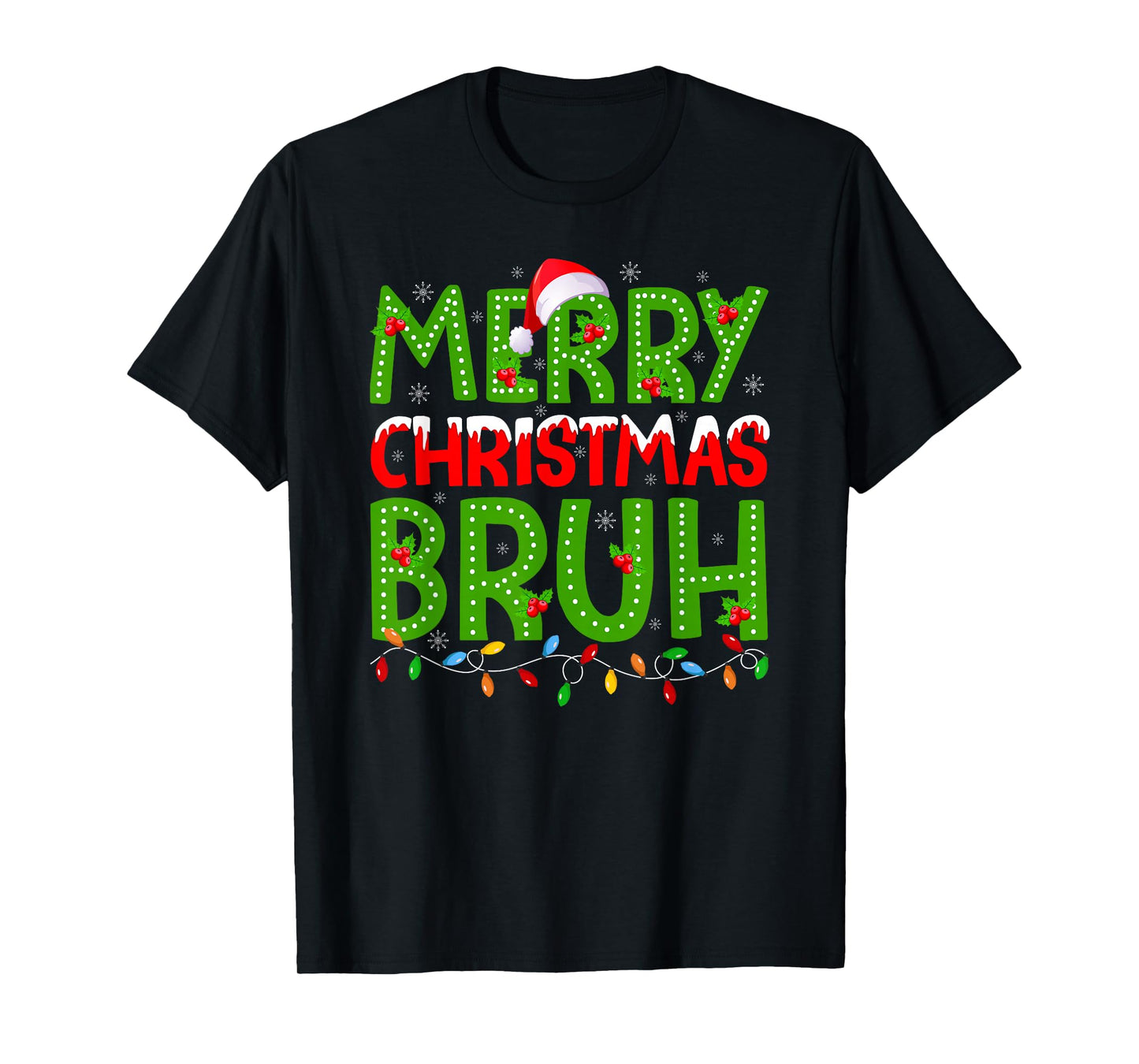 Merry Christmas Bruh Santa Family Pajamas Xmas Lights Boys T-Shirt