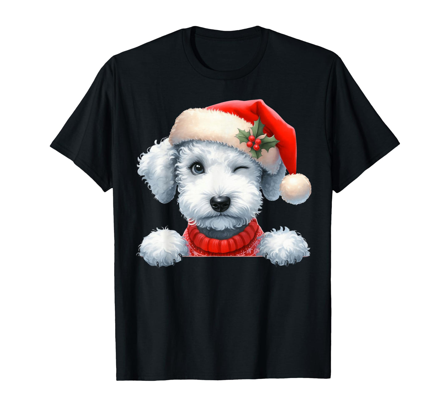 Bedlington Terrier Dog Christmas Santa Hat Dog Mom Dad T-Shirt