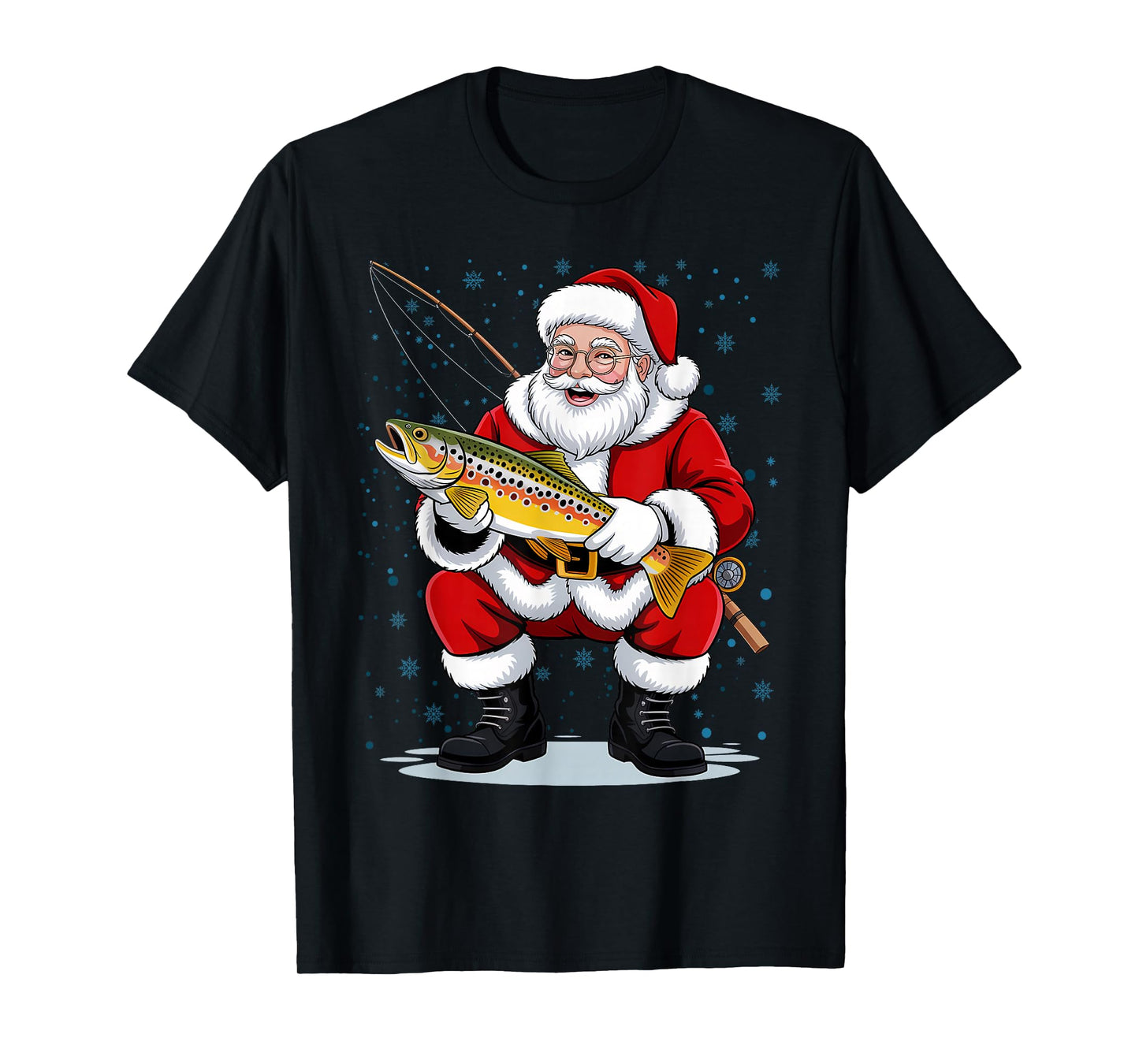 Funny Christmas Santa Clause Fishing for Brown Trout T-Shirt