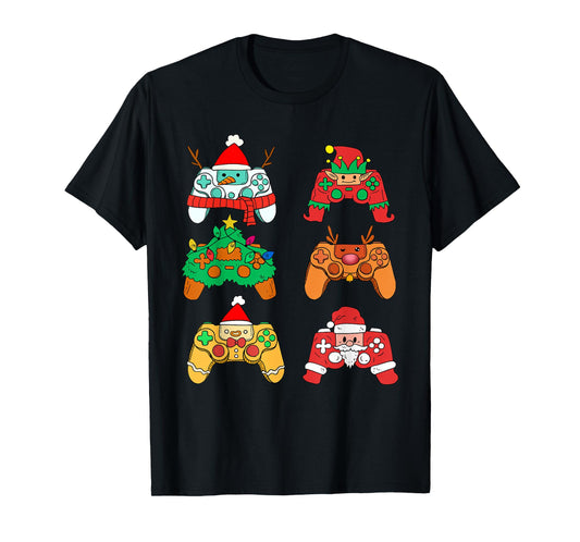 Christmas Santa Elf Gaming Controllers Gamer Xmas Boys Kids T-Shirt