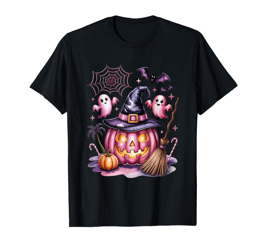 Kawaii Pink Pumpkin Witch Halloween T-Shirt