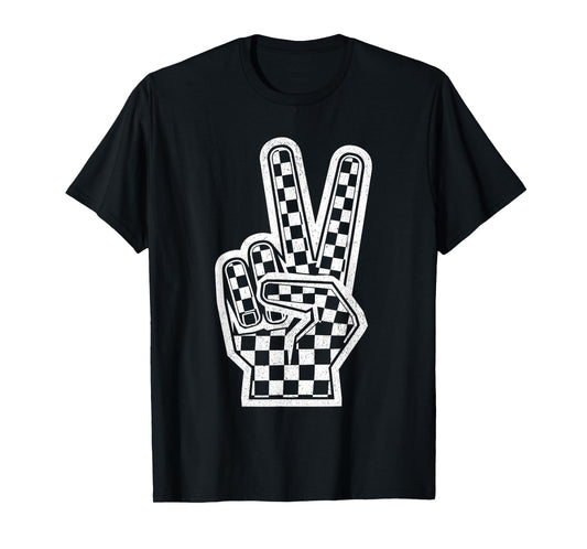 Checkered Peace Sign Shirt Vintage Racing Flag Kids Boy Girl T-Shirt