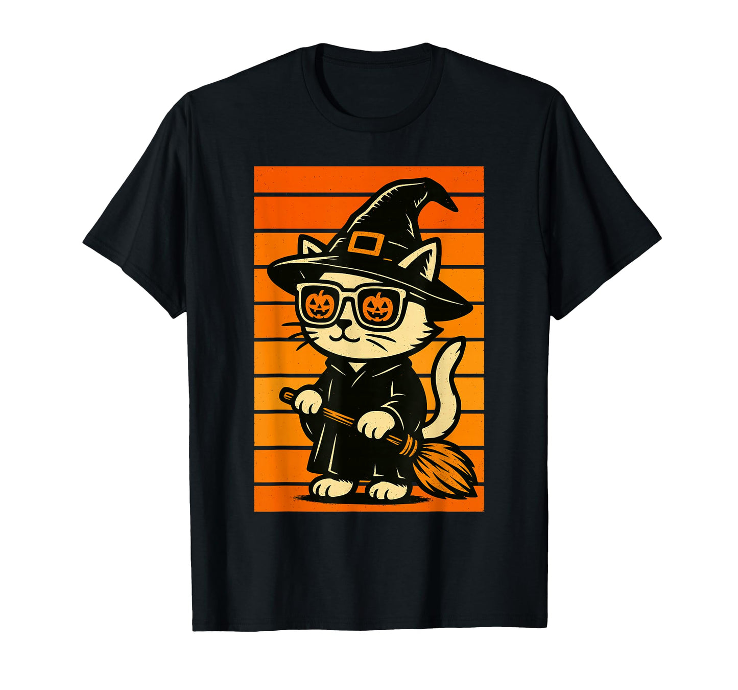 Cool Cute Cat Witch Men Women Kids Funny Halloween T-Shirt