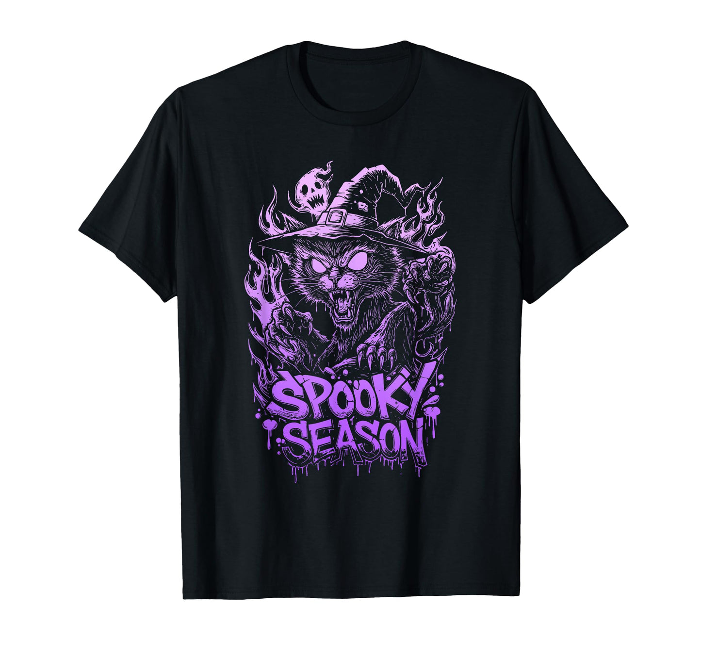 Spooky Season Halloween Cat Witch Hat Scary Creepy Graphic T-Shirt