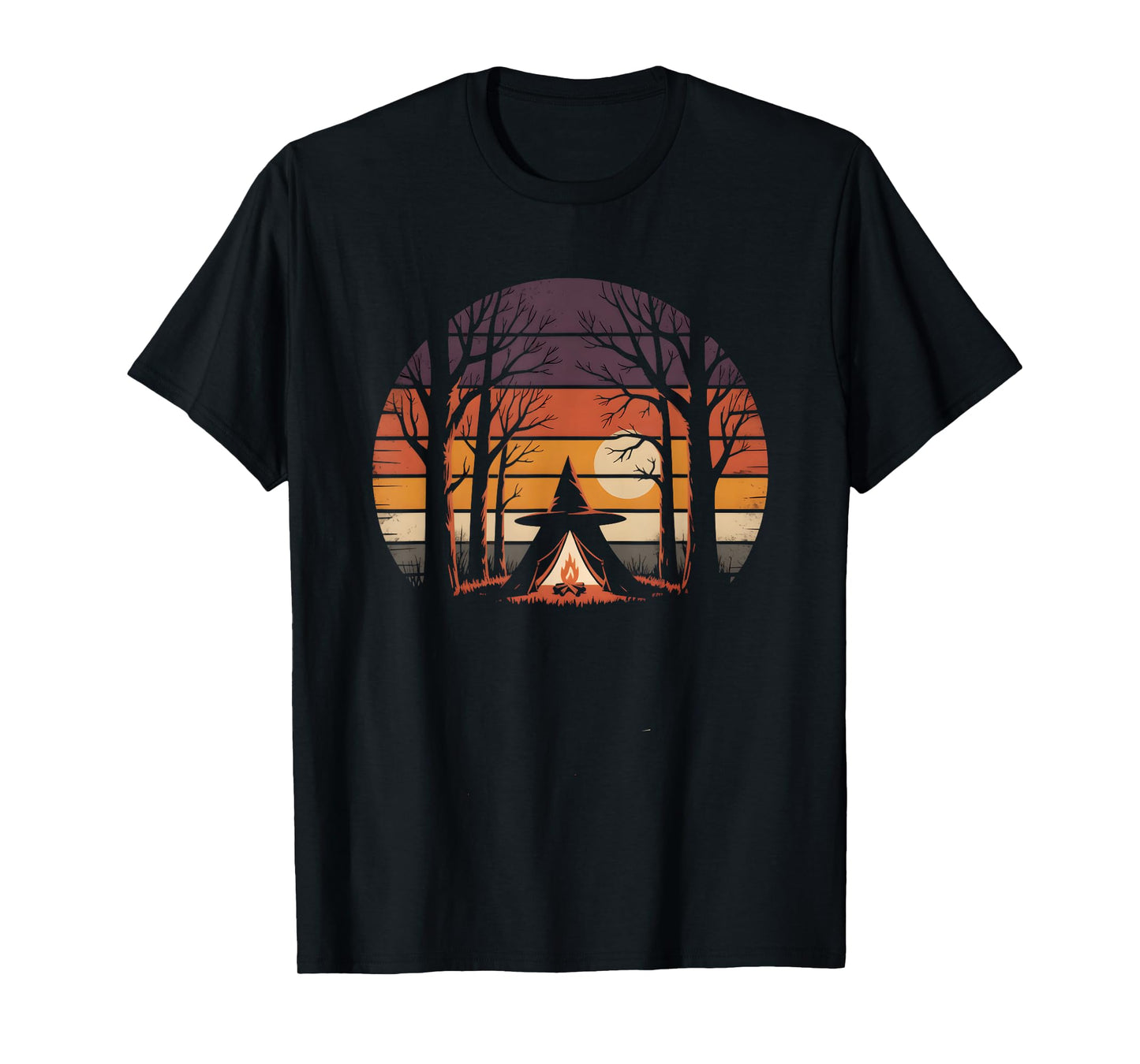 Retro Witchy Camping Halloween Sunset T-Shirt