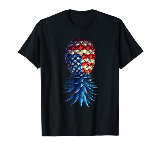 July Patriotic Red White Blue Upside Down Pineapple Swinger T-Shirt