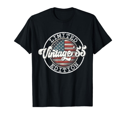 70 Year Old Vintage 1955 70th Birthday USA Flag Men Women T-Shirt