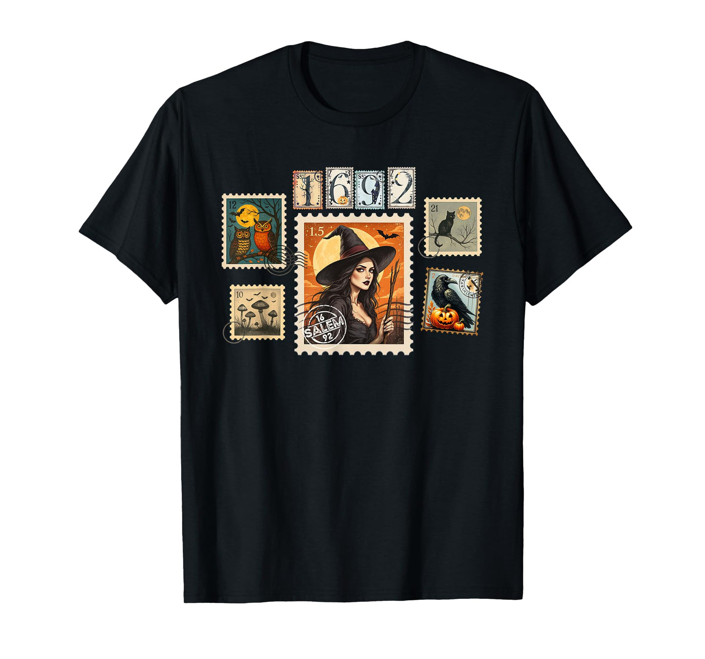 Witch Halloween Postage Stamps Salem They Missed One 1692 T-Shirt