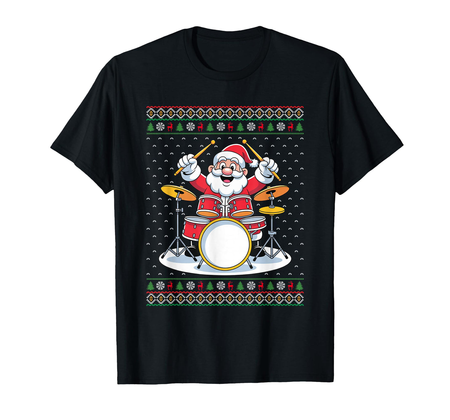 Santa Playing Drums Music Lover Funny Drummer Ugly Xmas T-Shirt