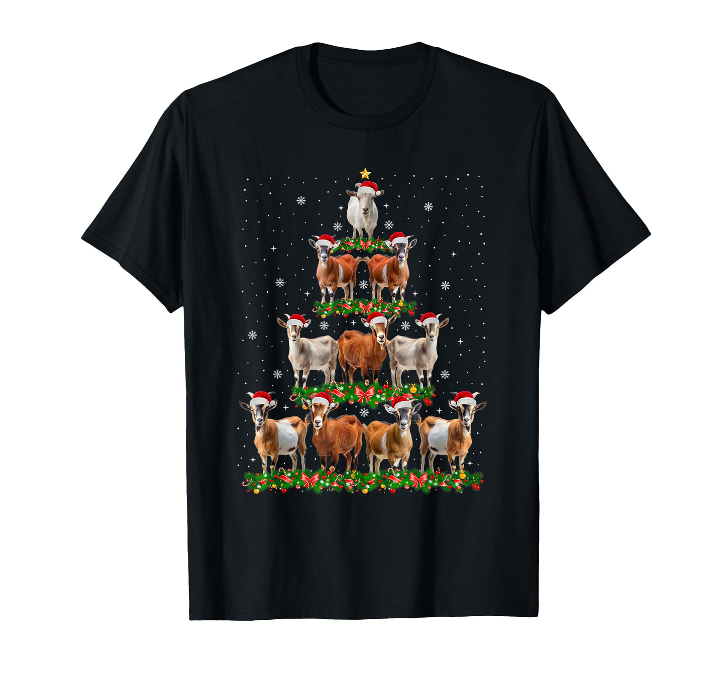 Goat Christmas Tree Lights Funny Xmas Family Men Women T-Shirt