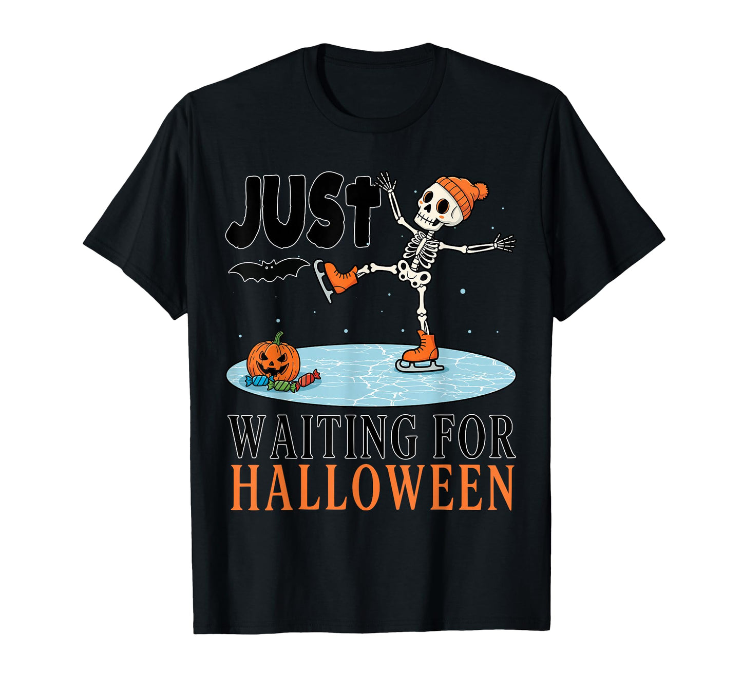 Just Waiting for Halloween Winterween Christmas Winter T-Shirt