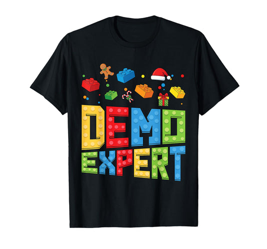 Demo Expert Block Building Brick Builder Santa Christmas T-Shirt