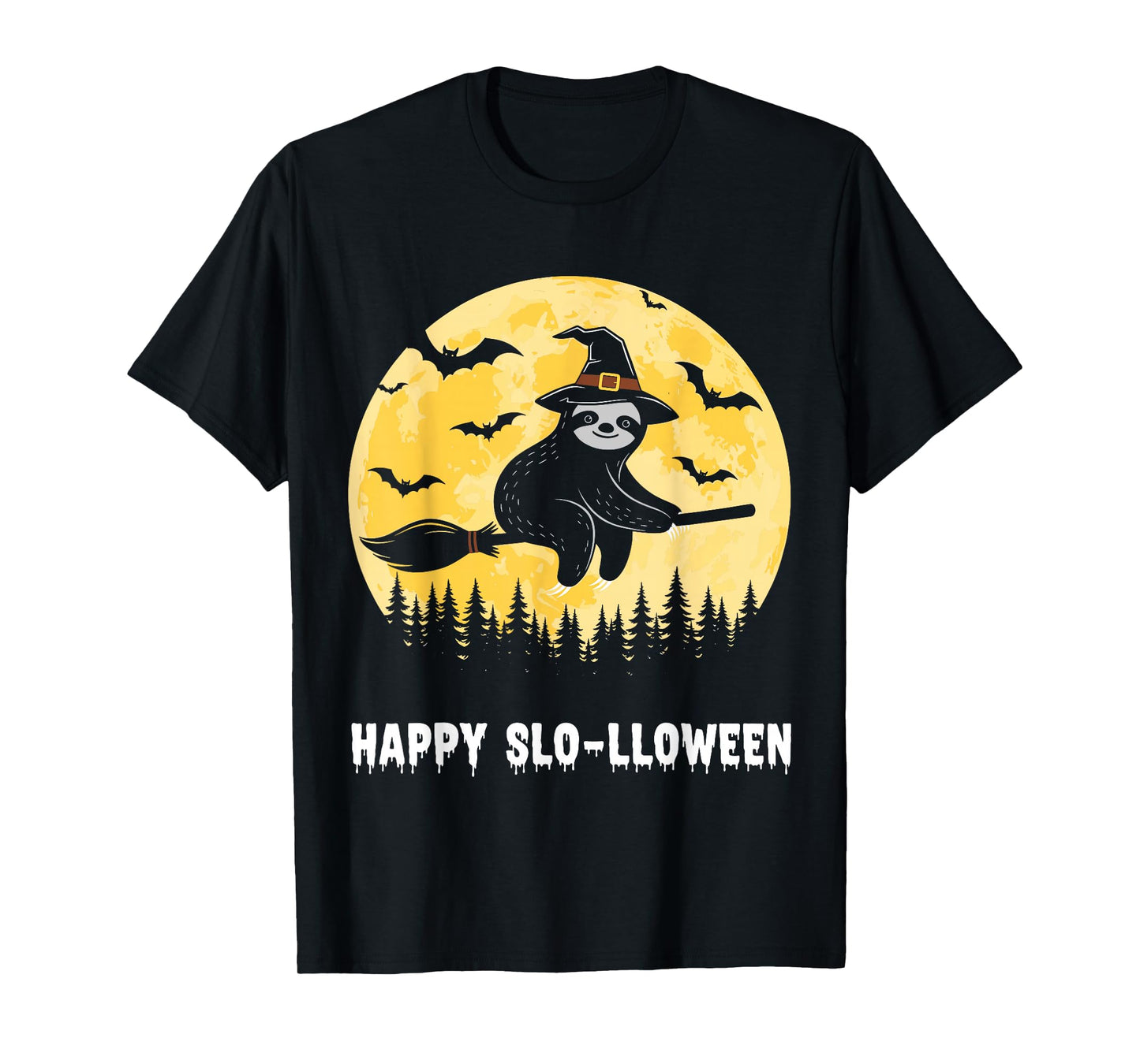 Happy Slo-lloween Funny Halloween Sloth Flying Witch T-Shirt