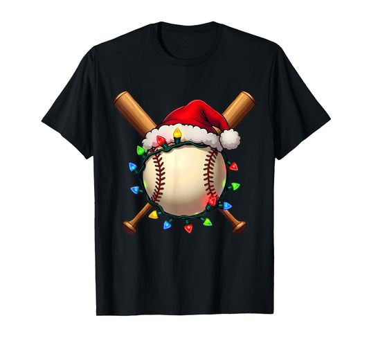 Santa Sports For Men Boys Christmas Day Baseball Player Cool T-Shirt