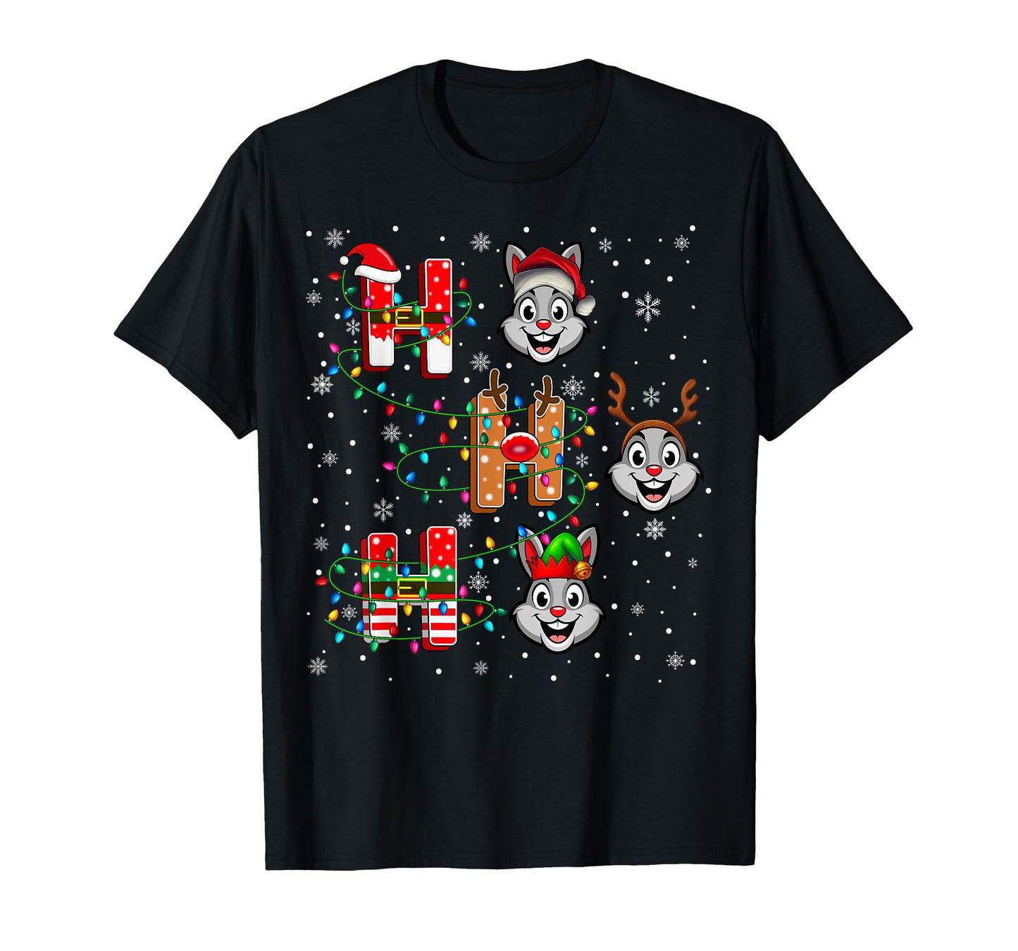 Ho Ho Ho Santa Reindeer Hat Elf Rabbit Animal Christmas T-Shirt
