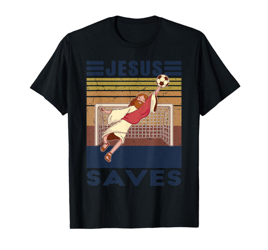 Retro Goalkeeper Jesus Saves Soccer Goal T-Shirt