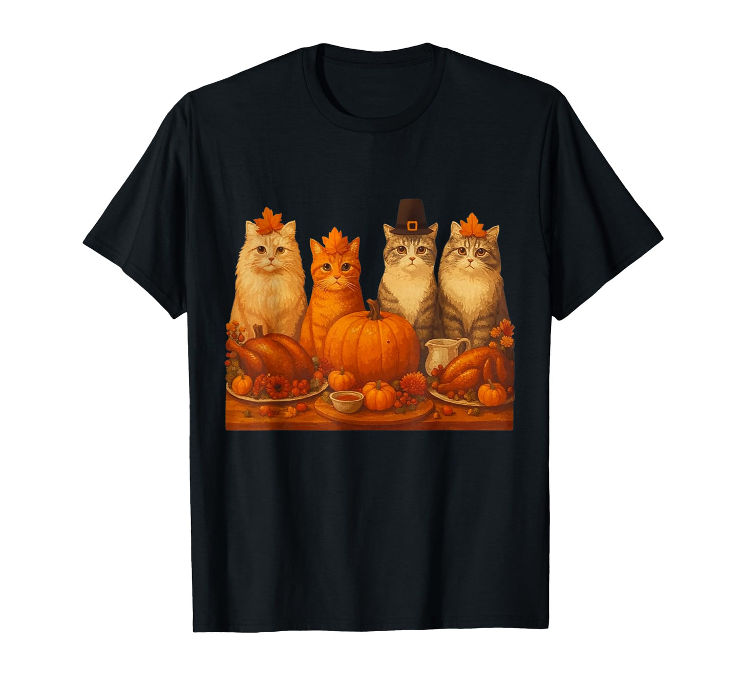 Thanksgiving Cats Dinner Feast Fall Thankful Men Women Kids T-Shirt