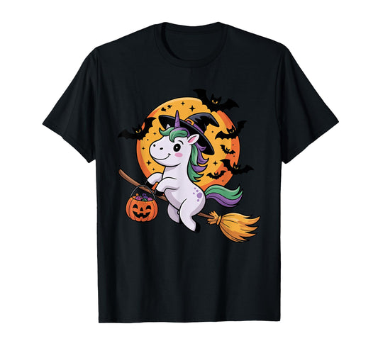 Cute Unicorn Halloween Witch Hat Jack-o-Lantern Candy Bucket T-Shirt