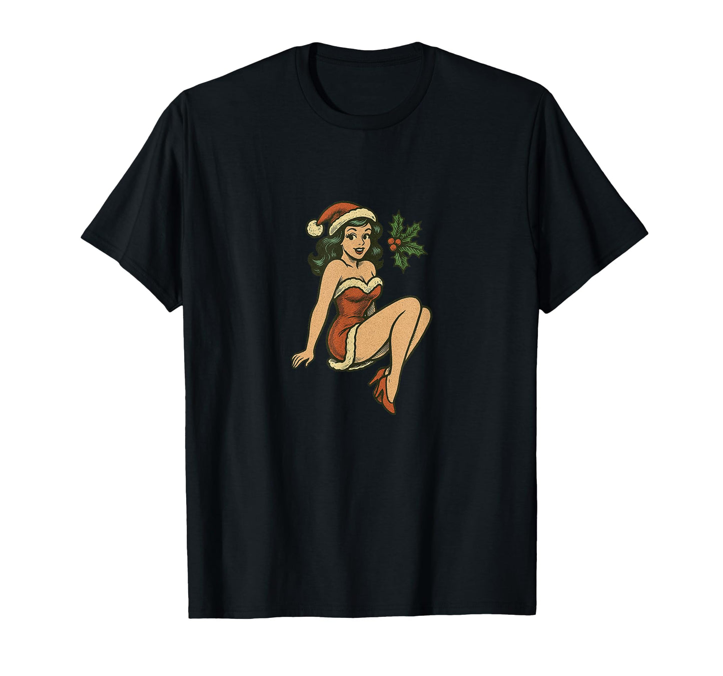 Vintage Merry Christmas Pinup Girl Holiday Retro Art T-Shirt