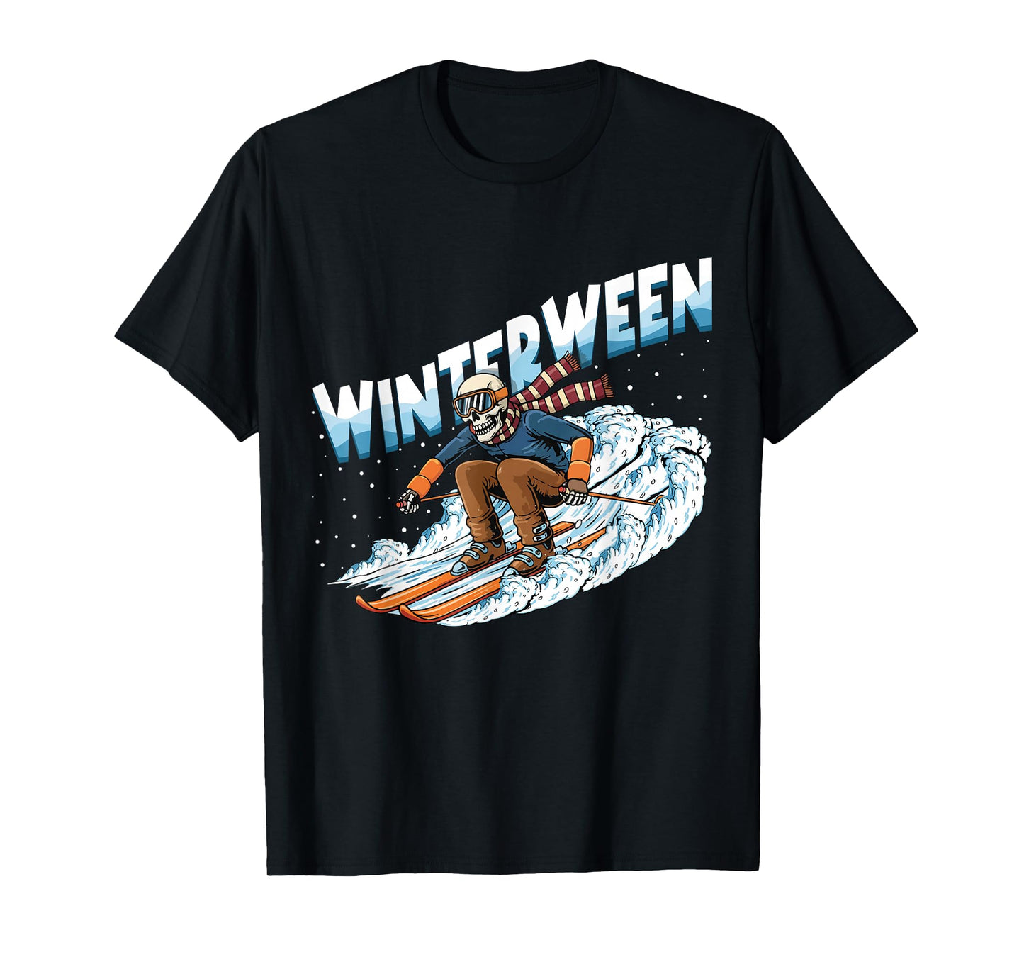 Winterween Winter Halloween Skeleton Skiing T-Shirt