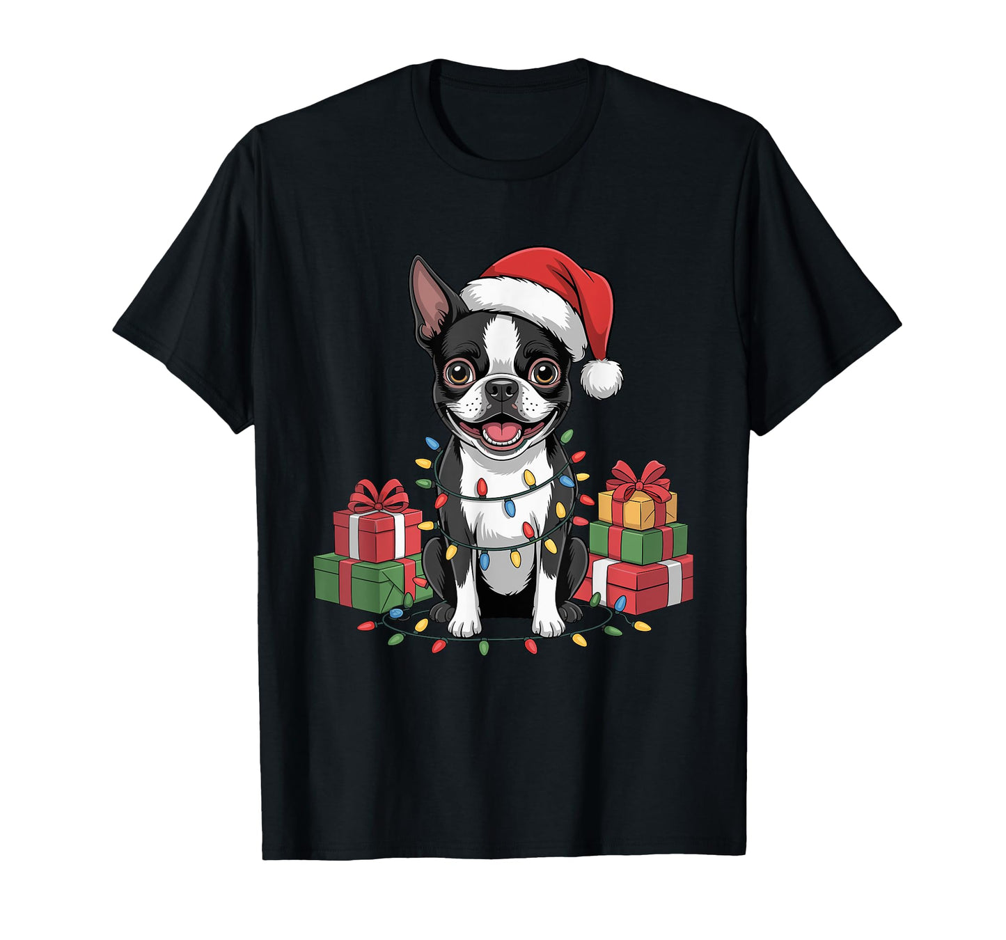 Cute Boston Terrier Christmas Design Funny Dog Lover Holiday T-Shirt