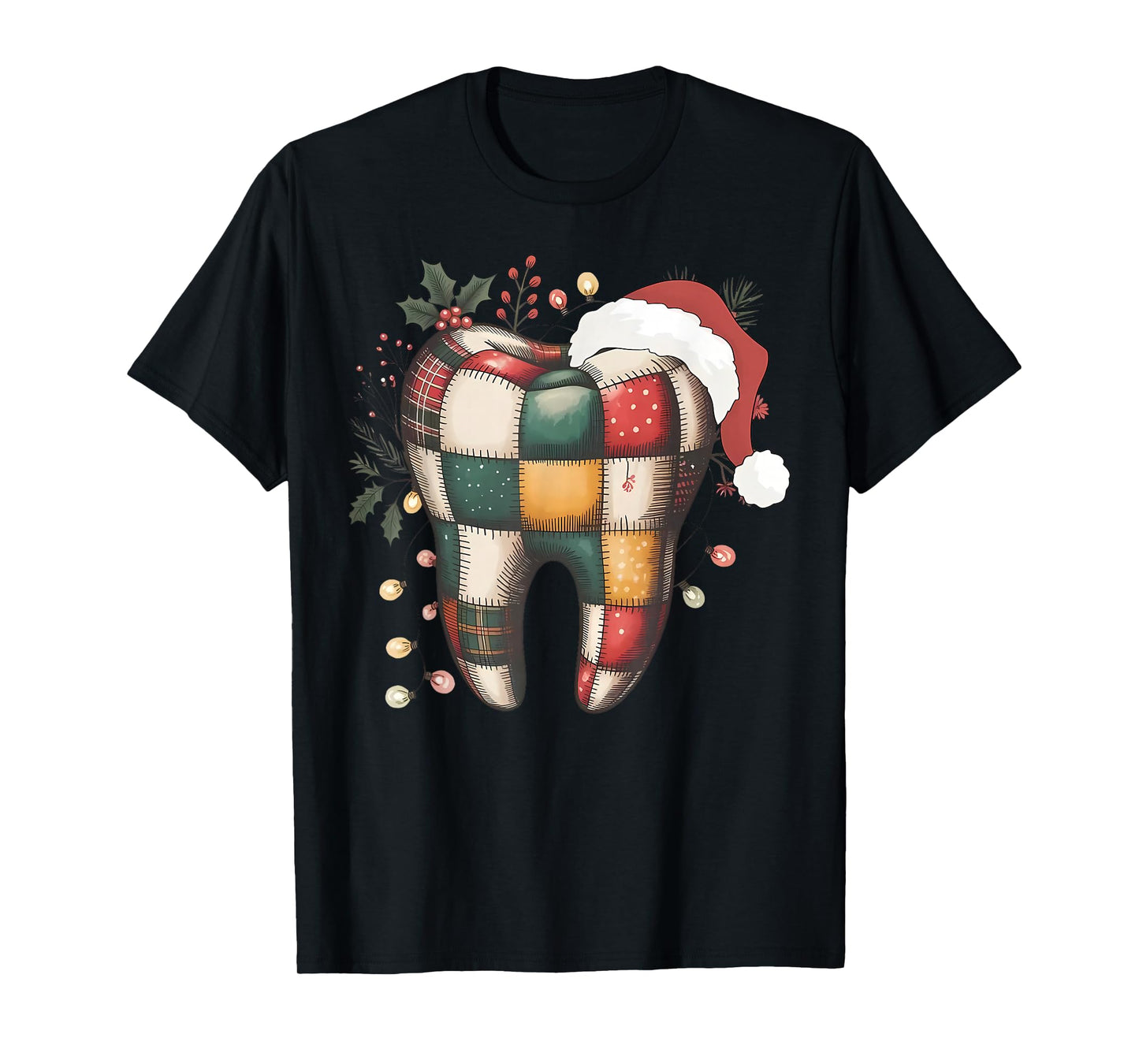 Santa Dental Christmas Tooth Patchwork Dental Hygienist T-Shirt