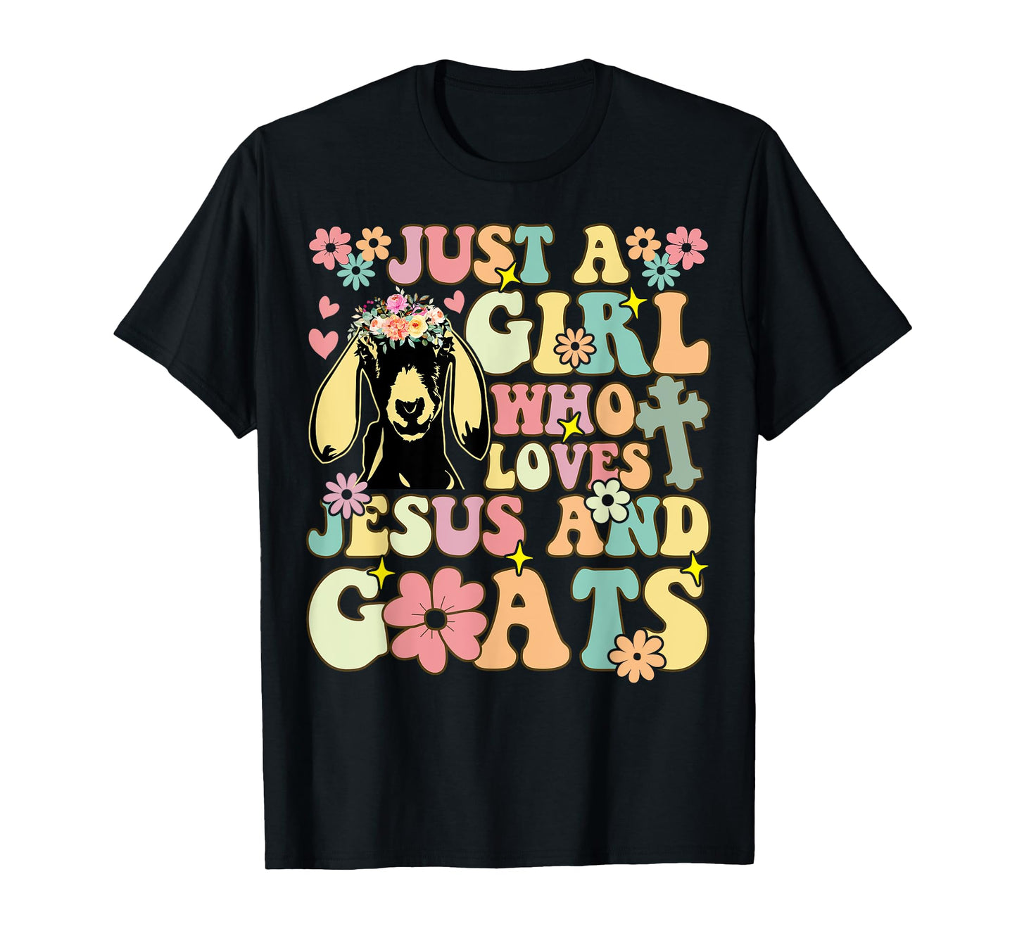 Groovy Farmer Farming Just A Girl Who Loves Jesus And Goats T-Shirt
