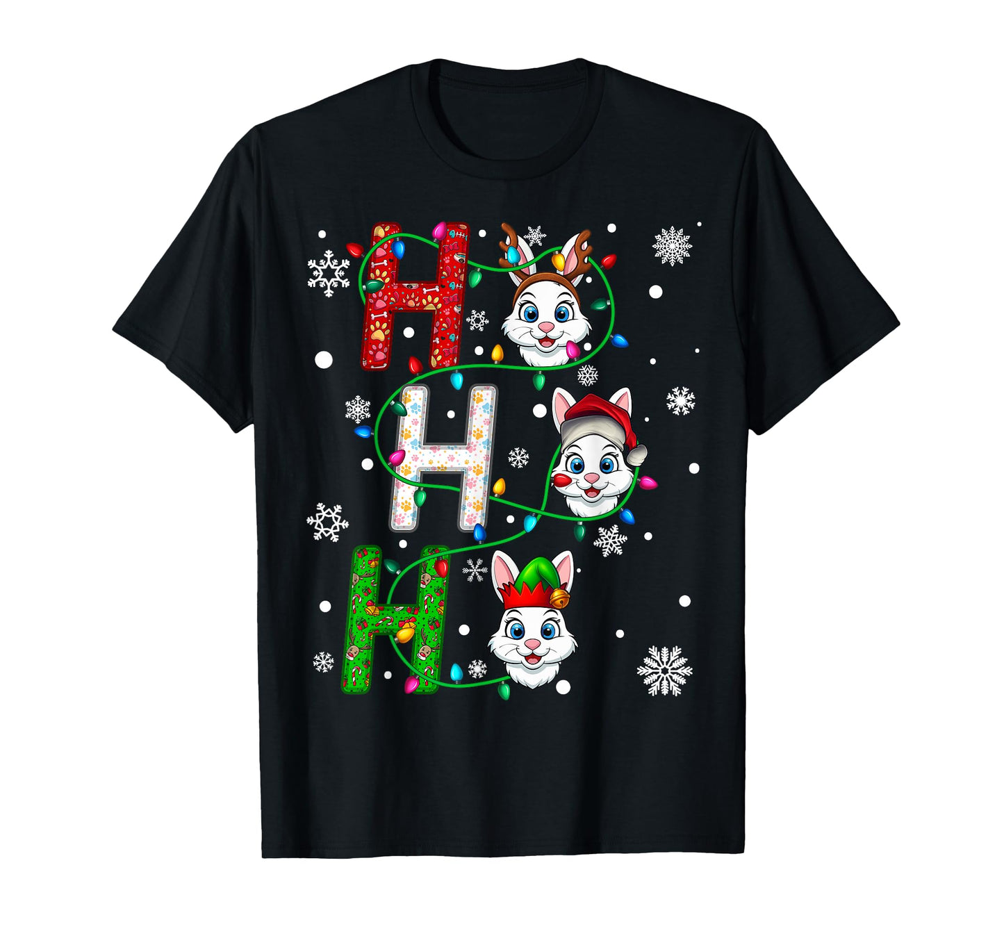 Matching Christmas Santa Hat Ho Ho Ho Bunny Animal Xmas T-Shirt