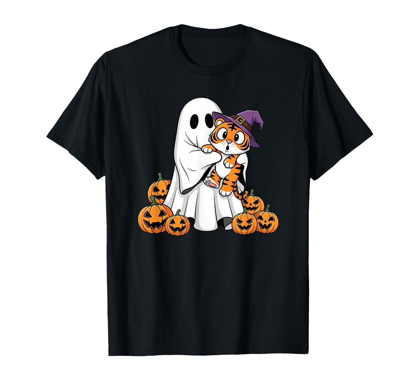 Funny Ghost Tiger Pumpkin Halloween Kids Mens Womens T-Shirt