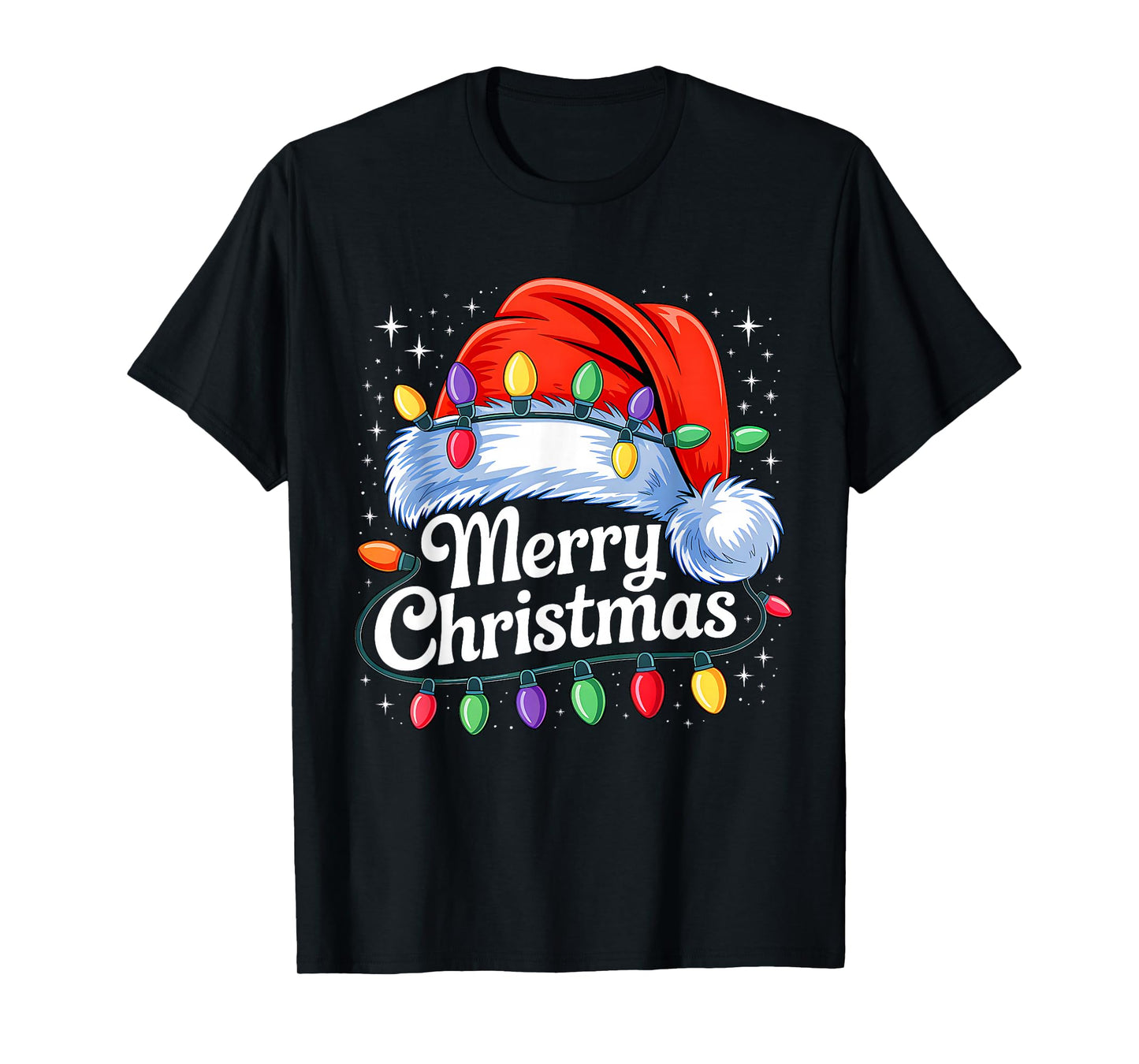 Merry Christmas Lights Red Santa Hat Xmas Family Men Women T-Shirt