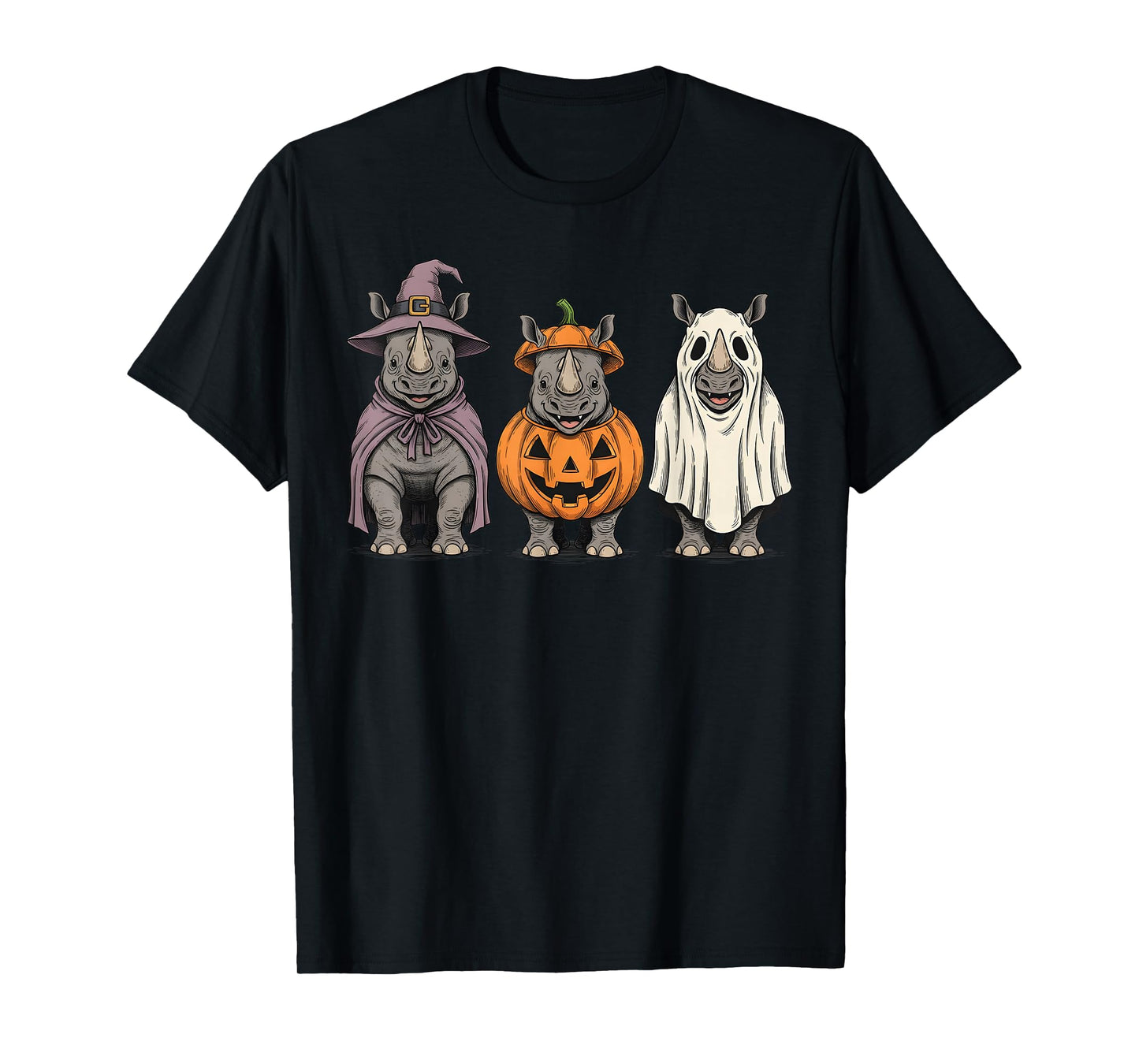 Spooky Ghost Rhino Pumpkin Halloween Safari Animal T-Shirt