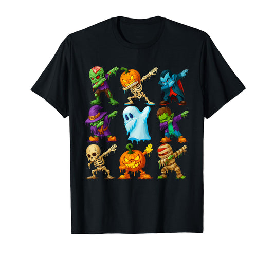 Dabbing Skeleton Zombie Scary Pumpkin Mummy Halloween boy T-Shirt