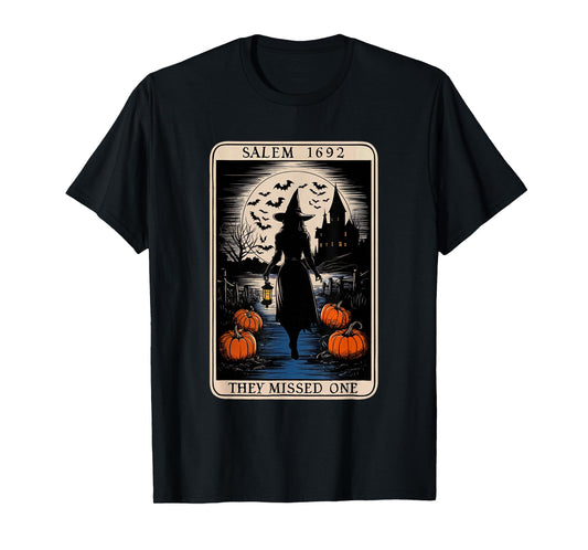 Salem 1692 They Missed One Halloween Tarot Card Witch Trials T-Shirt
