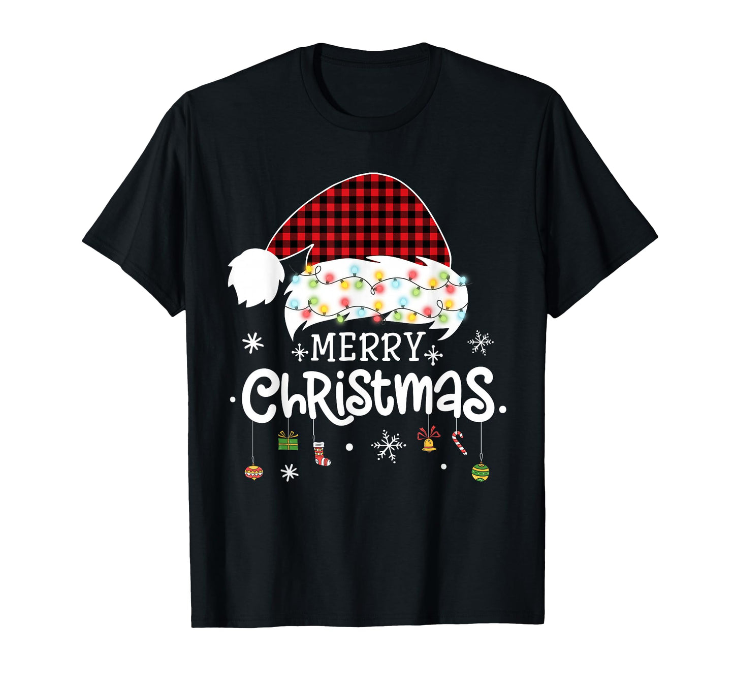 Merry Christmas Lights Red Santa Hat Xmas Family Men Women T-Shirt