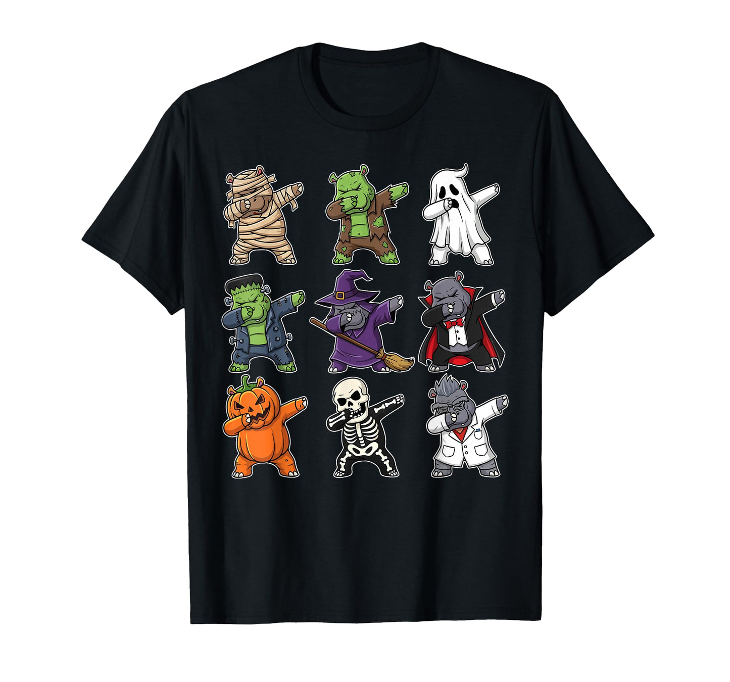 Dabbing Halloween Funny Hippo Ghost Witch Zombie Costume T-Shirt